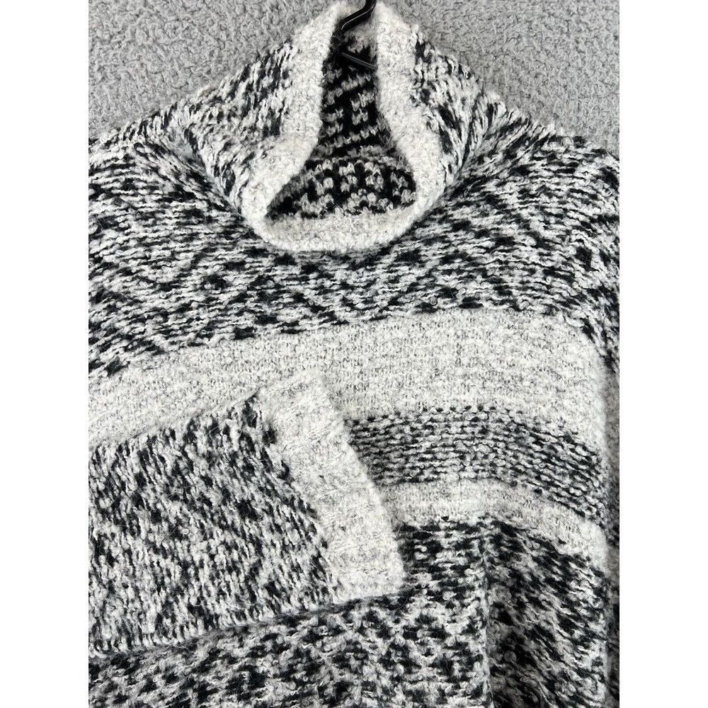 MOTH Anthropologie Medium Cropped Sweater Black/Grey Bell Sleeve Mock Neck